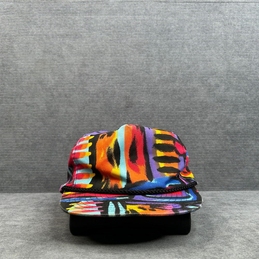 Vintage Abstract Paint Splatter Snapback Hat Multicolor Rope Brim Cap OSFM Y2K